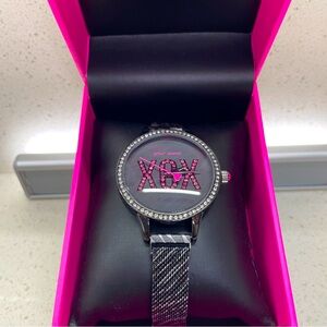 NEW Betsey Johnson Pink XOX Rhinestone‎ Metal Watch Adjustable Band